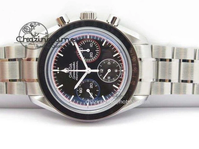 0510 Speedmaster MoonWatch  Apollo 16 Black Dial On SS Bracelet Supportive 8231